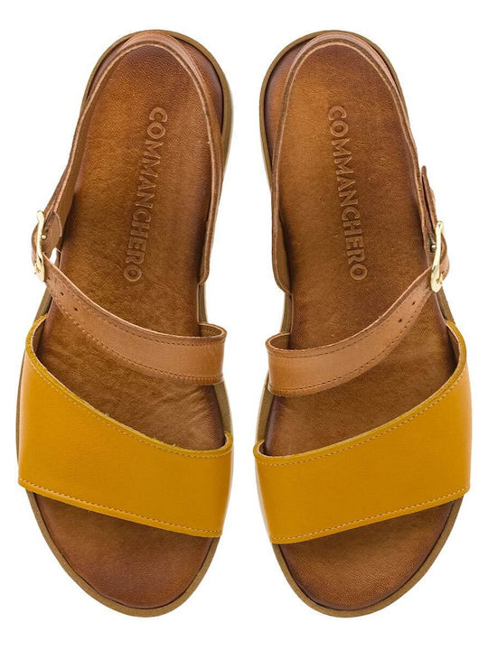 Leather Women's Flat Sandals in Yellow Color