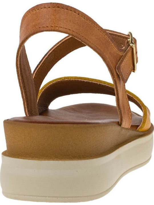 Leather Women's Flat Sandals in Yellow Color