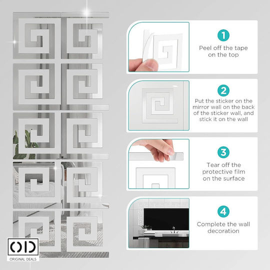 Self-adhesive Mirror For Interior Decor And Design, Versace Model, Premium Acrylic Pvc, Set Of 10 Pieces, 10 X 10 X 0.1 Cm, Original Deals