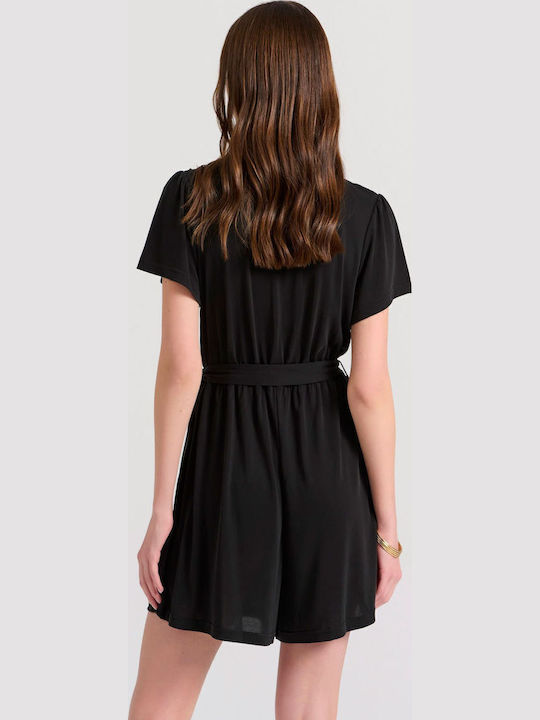 Women's Short Sleeve One-piece Shorts Monochrome, Black