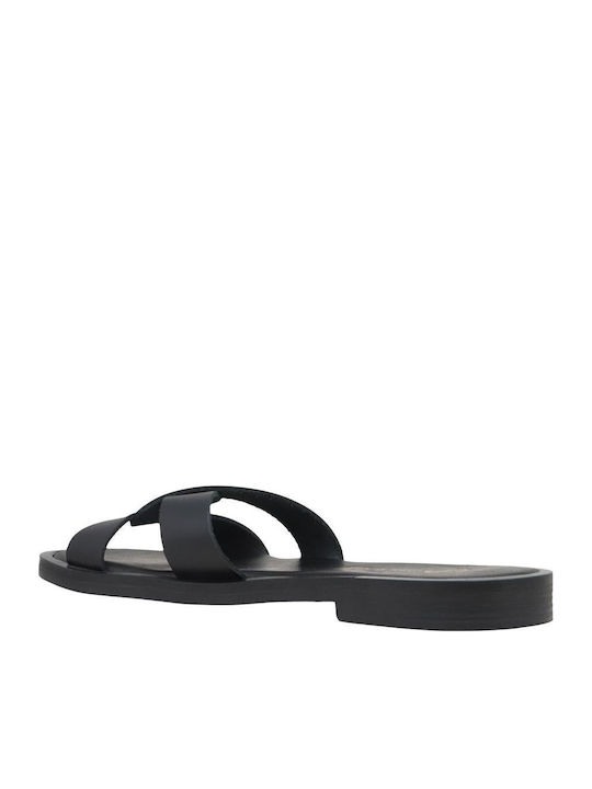 Leather Women's Flat Sandals in Black Color