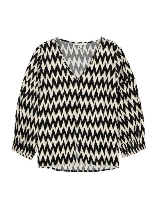 Women's Summer Blouse with 3/4 Sleeve & V Neckline Black