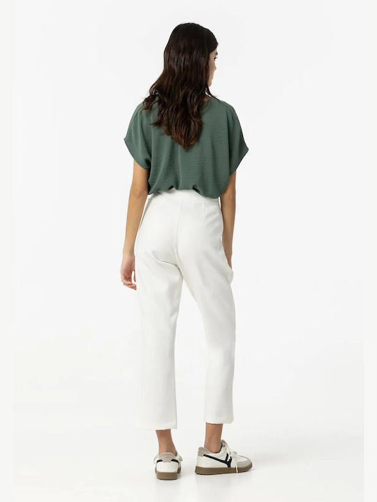 Tiffosi Women's High-waisted Fabric Trousers in Straight Line White