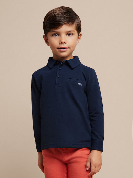 Mayoral Kids Polo Long Sleeve navy blue Πικέ