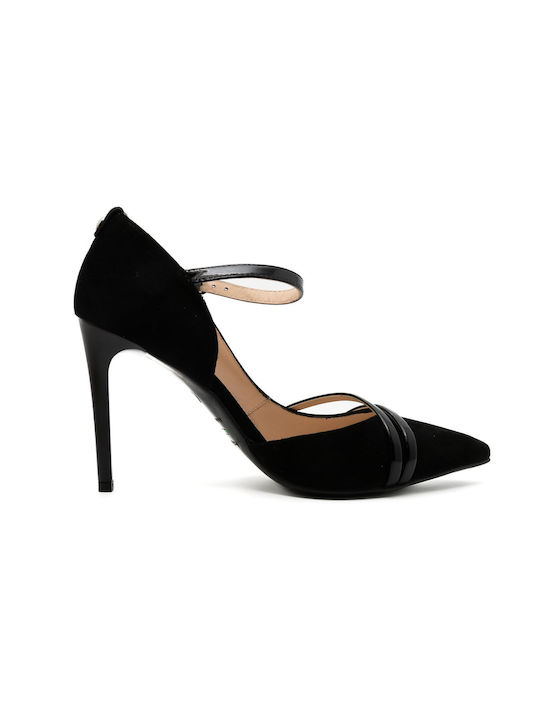 Nerogiardini Suede Black High Heels with Strap