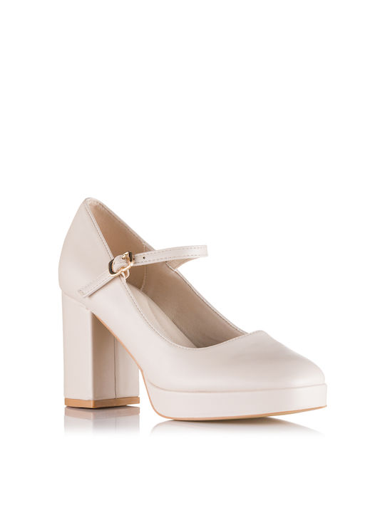 Plato Pointed Toe Beige Heels with Strap