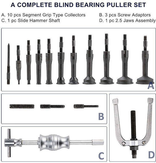 16 Pcs Bearing Extractor Set With Slidding Hammer