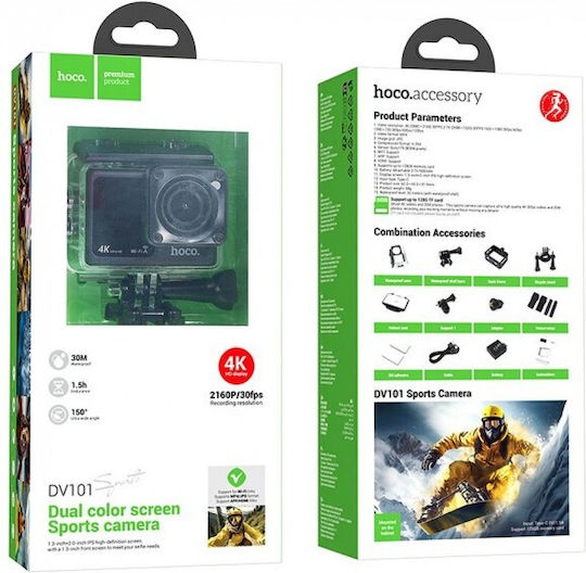 Hoco DV101 Action Camera HD (720p) Υποβρύχια (με Θήκη) με Οθόνη 3" και Wi-Fi Μαύρη