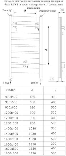 Altherm Релса за кърпи за Баня 1200x600 1099ккал/ч Кафяв