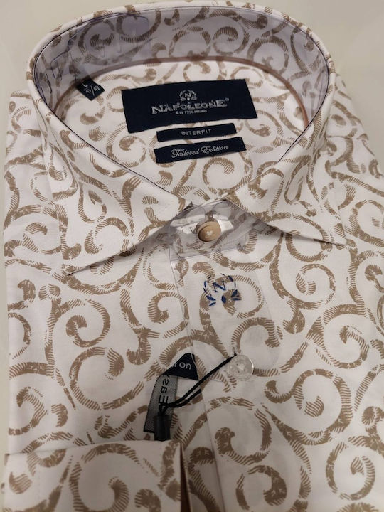 Monte Napoleone Men's Shirt Long Sleeve Floral Beige