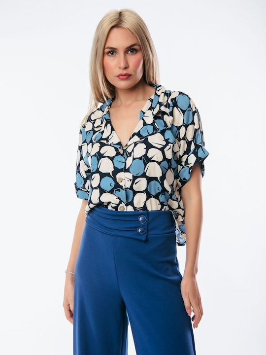 Boutique Kurzärmelig Damen Hemd Blue