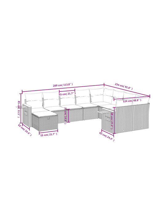 Corner Sofa Outdoor Rattan with Chest and Pillows 55x55x69cm