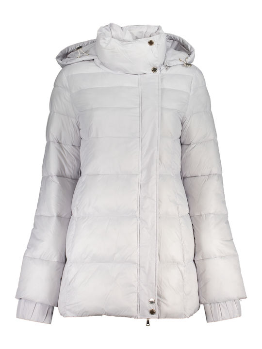 Patrizia Pepe Lang Damen Puffer Jacke für Winter Weiß