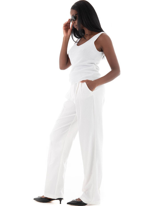 Snow Women's Blouse Sleeveless with V Neckline White