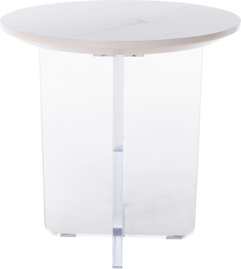 Round Side Table Acrylon Glass White M40xL40xH41cm