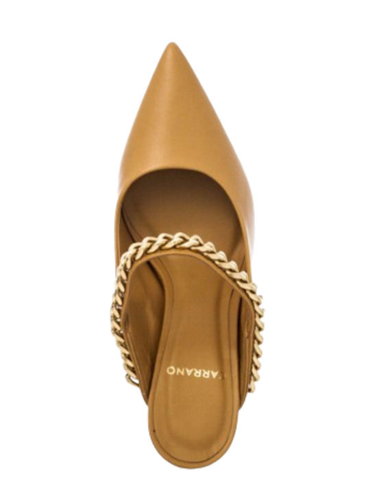 Mestico Leather Mules with Thin High Heel in Beige Color