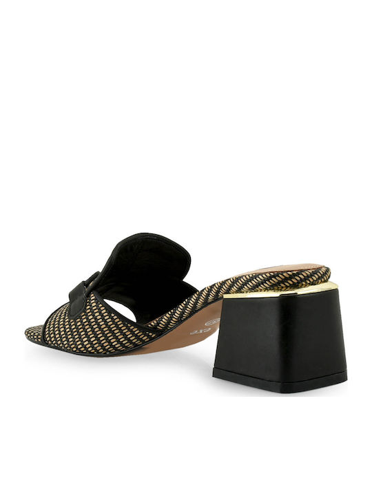 Mules with Chunky High Heel in Black Color