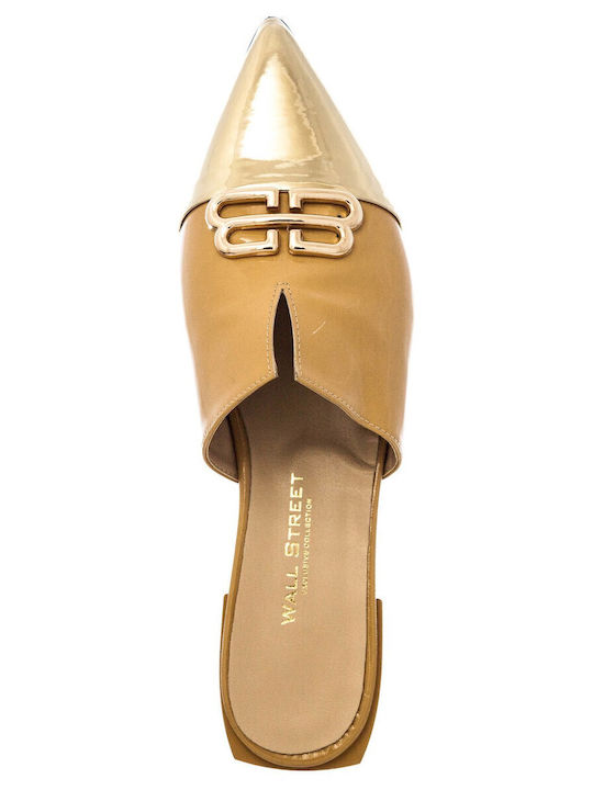 Mules from Patent Leather with Chunky Low Heel in Brown Color