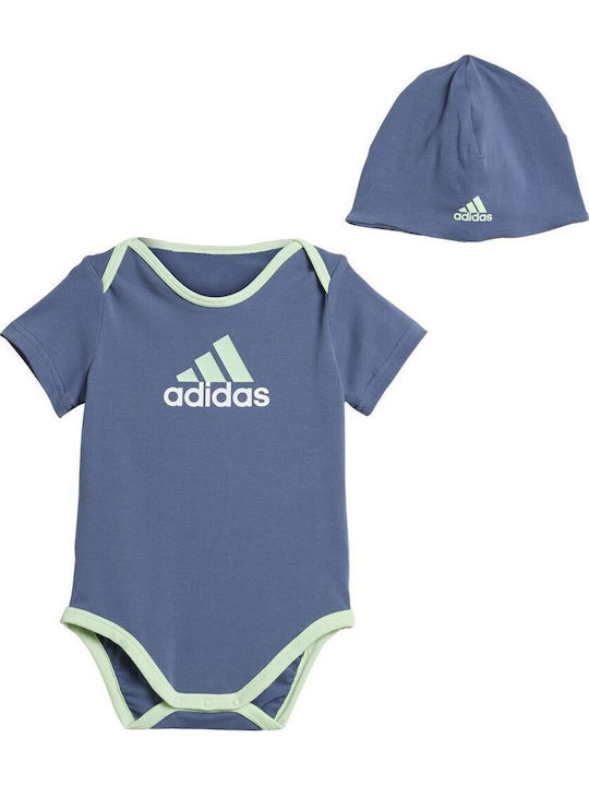 adidas Essentials Set Babystrampler Kurzärmelig mit Mütze Blau 2Stück