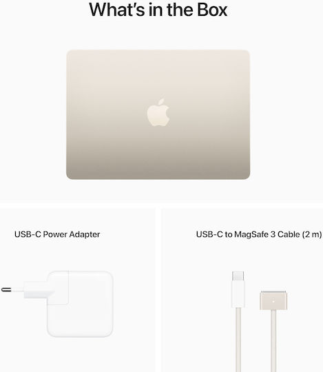 Apple MacBook Air 13.6" (2022) IPS Retina Display (M2-8-Core/8GB/256GB SSD/8-Core GPU) Starlight (GR Keyboard)
