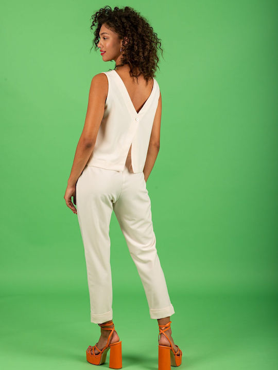 Women's High-waisted Chino Trousers Slim Fit Beige