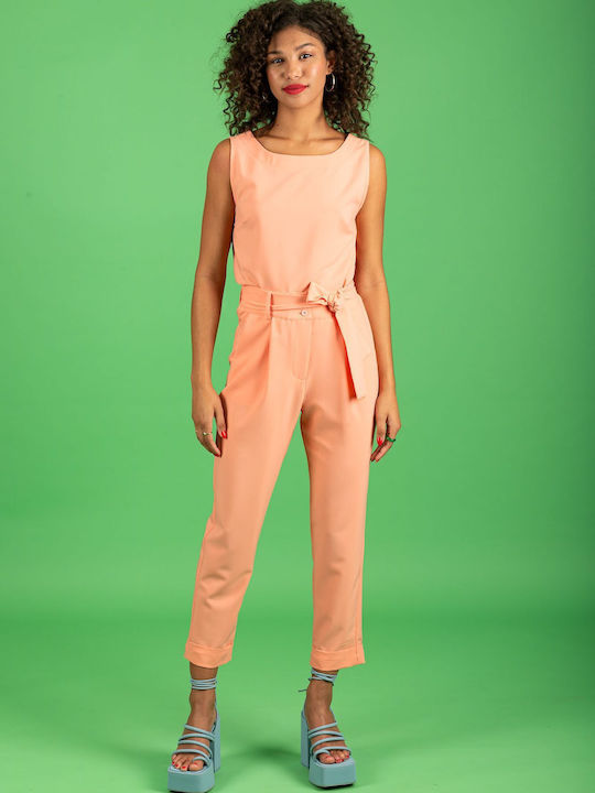 Women's High-waisted Chino Trousers Slim Fit Orange