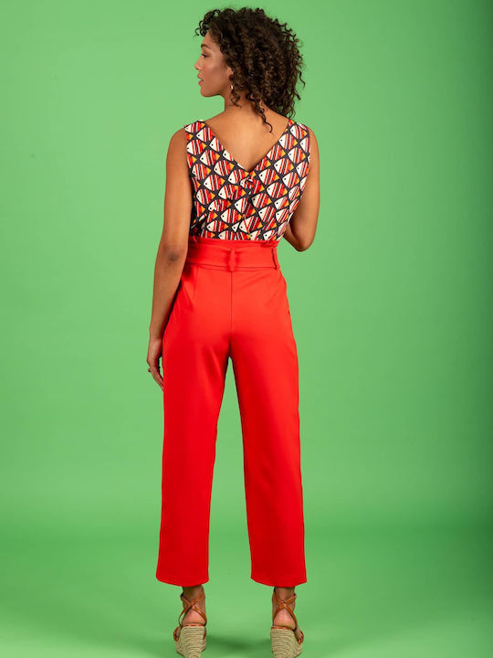 Women's High-waisted Chino Trousers Slim Fit Red
