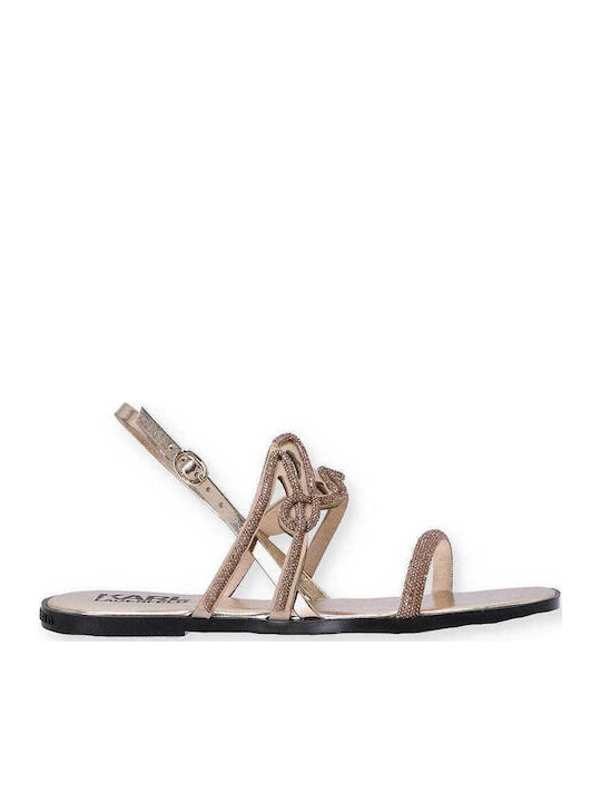 Women's Flat Sandals with Strap in Gold Color