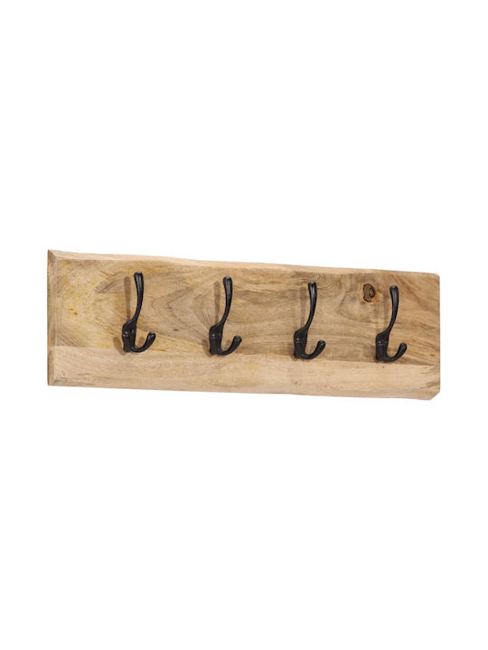 vidaXL Wooden Wall Hanger with 4 Slots Beige 82x7x22cm 1pc