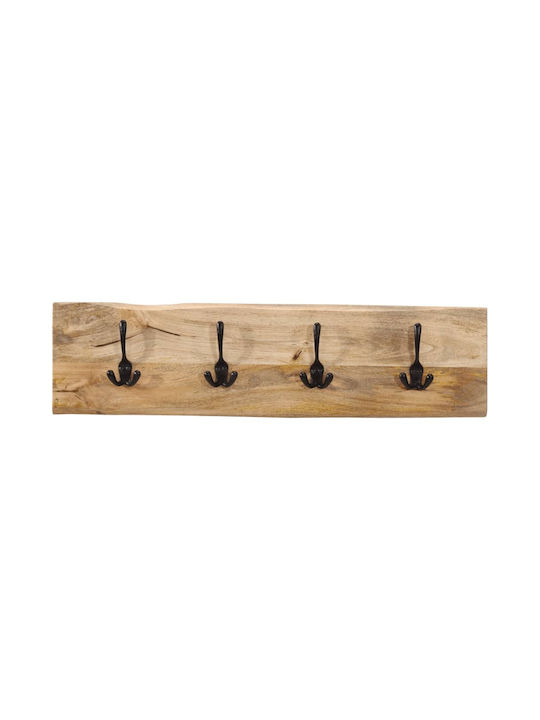 vidaXL Wooden Wall Hanger with 4 Slots Beige 82x7x22cm 1pc