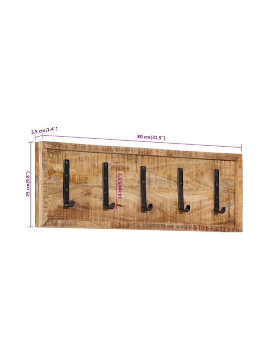 vidaXL Κρεμάστρα Τοίχου Ξύλινη 5 Θέσεων Καφέ 80x5.5x25cm