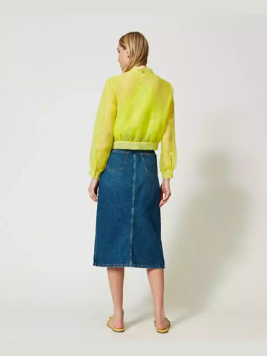 Twinset Denim High Waist Midi Skirt in Blue color