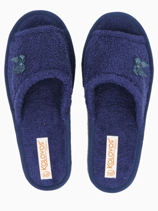 19326 Terry Winter Women's Slippers in Navy Blue color