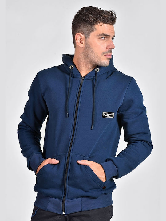 Clever Men's Sweatshirt Jacket with Hood Blue