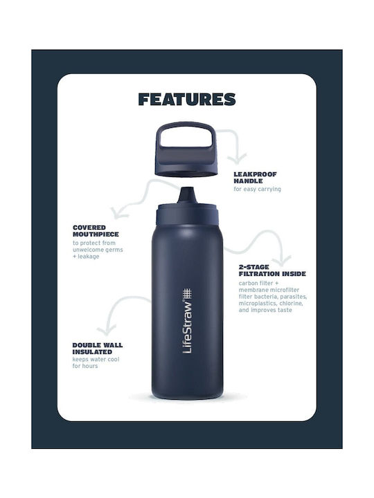 Lifestraw Water Bottle Stainless Steel with Filter 1000ml Black