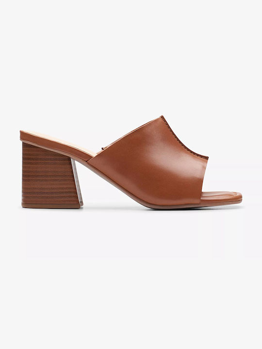 Clarks Heel Leather Mules Tabac Brown
