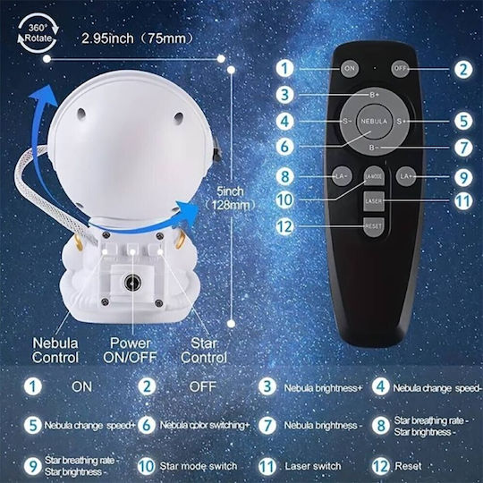 Lumină de noapte pentru copii Astronaut LED cu schimbare de culori - Proiector Nebuloasă Astronaut