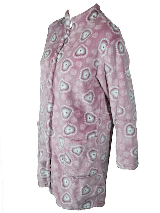 Passion Robe Fleece Mao White Hearts - Pink