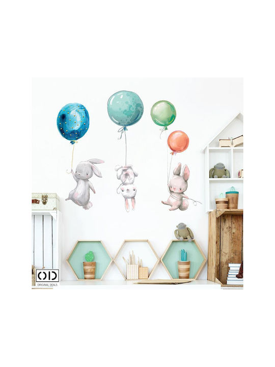 Decorative Sticker With Self-Adhesive For Wall And Furniture Decor Bunnies With Helium Balloons Multicolor Original Deals