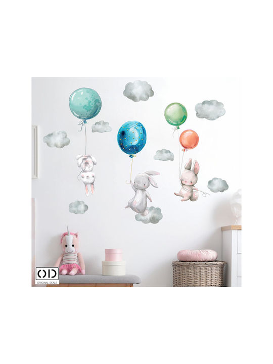 Decorative Sticker With Self-Adhesive For Wall And Furniture Decor Bunnies With Helium Balloons Multicolor Original Deals