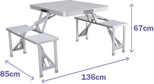 Marbueno Masă De Picnic - Bancă Pliabilă Din Aluminiu 136x85x85cm Gri