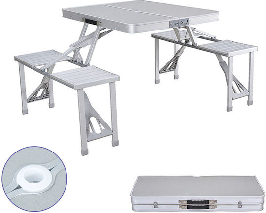 Marbueno Masă De Picnic - Bancă Pliabilă Din Aluminiu 136x85x85cm Gri