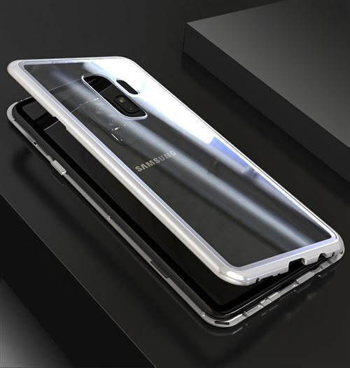 Samsung Galaxy S9 Plus Μαγνητική Μεταλλική Θήκη Detachable Metal Frame Με Πίσω Όψη Από Tempered Glass Ασημί Διάφανη
