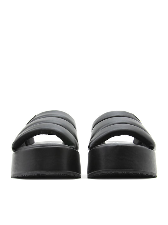 Δερμάτινα Γυναικεία Σανδάλια Flatforms Μαύρα