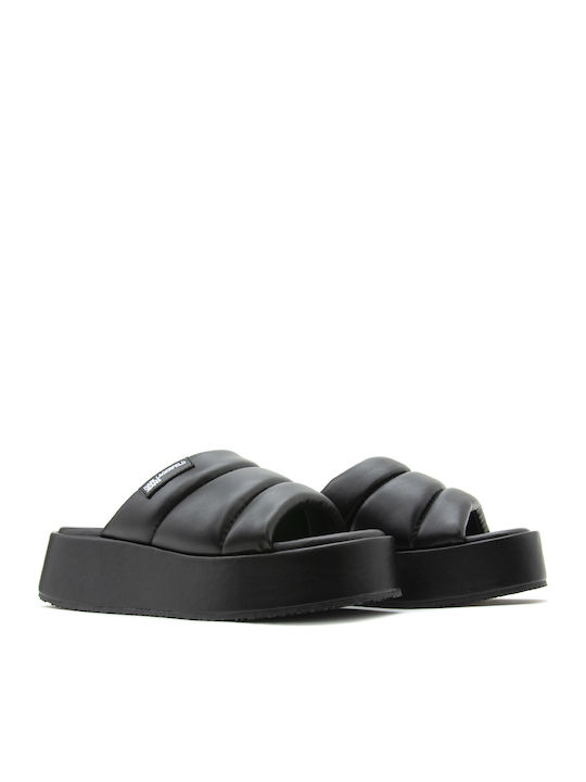 Δερμάτινα Γυναικεία Σανδάλια Flatforms Μαύρα