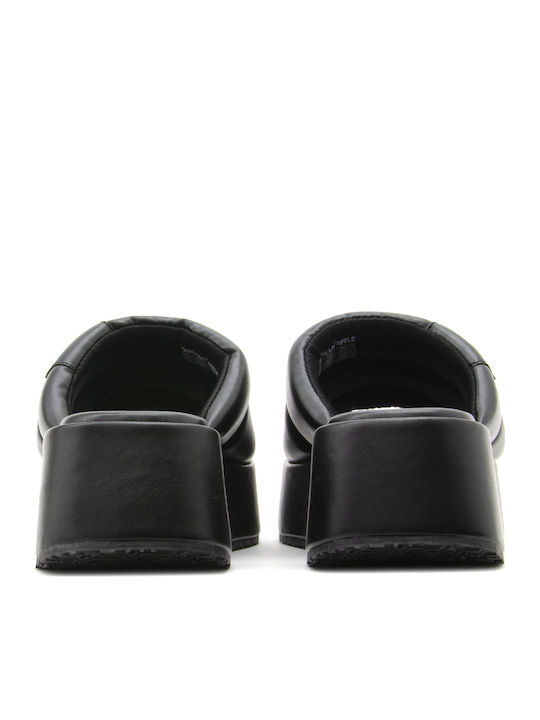 Δερμάτινα Γυναικεία Σανδάλια Flatforms Μαύρα