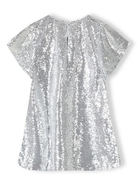 Minoti Girls Dress with Sequins Short Sleeve Silver