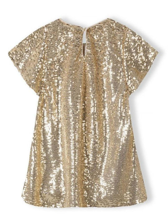 Minoti Girls Dress with Sequins Short Sleeve Gold