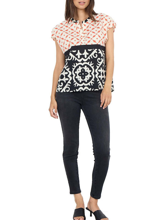 Soya Concept Damen Sommerliche Bluse mit V-Ausschnitt Coral