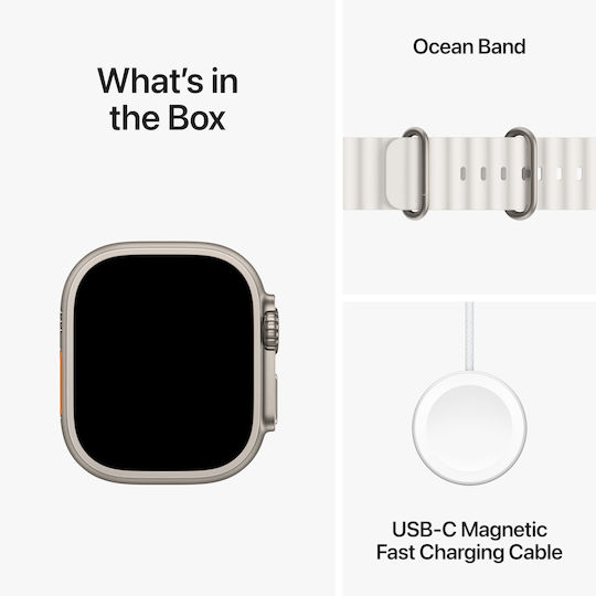 Apple Watch Ultra 2 Ocean Band Titanium 49mm Waterproof with eSIM and Heart Rate Monitor (White Ocean Band)